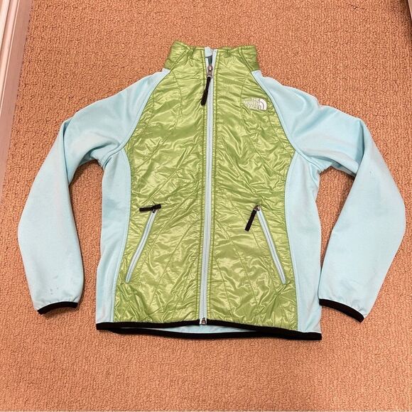North Face Girls Fleece Hybrid Jacket Blue & Lime - 10-12Y - Picture 1 of 11